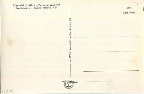 Nedlitz - Parkrestaurant Nedlitz - Besitzer E. Lange - Foto-Ansichtskarte - Aero-Bild-Verlag Leipzig 30er Jahre