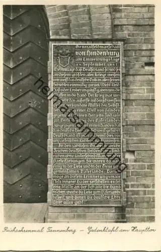 Reichsehrenmal Tannenberg - Gedenktafel am Haupttor- Foto-AK 30er Jahre