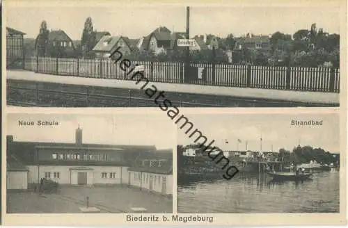 Biederitz bei Magdeburg - Bahnsteig 1 - Neue Schule - Strandbad - Verlag W. Zülecke Magdeburg 30er Jahre