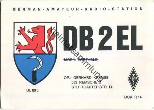 QSL - QTH - Funkkarte - DB2EL - Remscheid