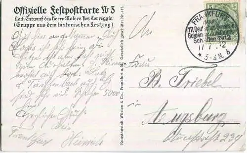 Frankfurt a. M. - 17. deutsches Bundesschießen 1912 - Jos. Corregoio - Sonderstempel - Verlag Wüsten & Co. Frankfurt