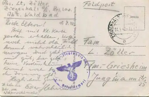 Ziegenhals - Ring - Feldpost - gel. 1942