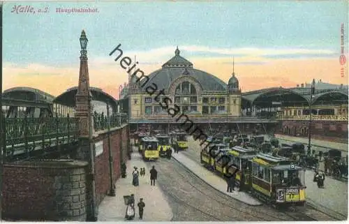 Halle an der Saale - Hauptbahnhof - Straßenbahn - Verlag Louis Glaser Leipzig 20er Jahre