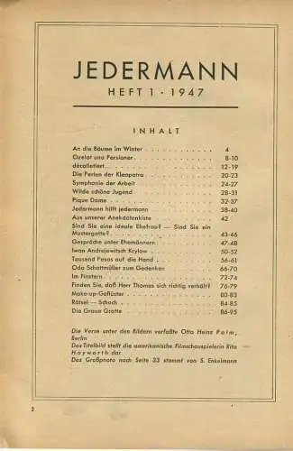 Jedermann - Das neue Magazin Heft 1 1947 - 96 Seiten mit vielen Abbildungen - Herausgeber Verlag Buch und Bild GmbH Berl