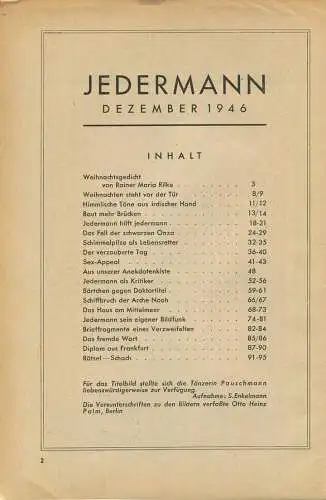 Jedermann - Das neue Magazin Dezember 1946 - 96 Seiten mit vielen Abbildungen - Herausgeber Verlag Buch und Bild GmbH Be