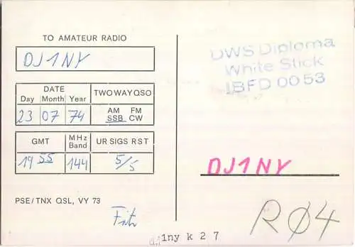 QSL - QTH - Funkkarte - DJ8IX - Düsseldorf-Garath