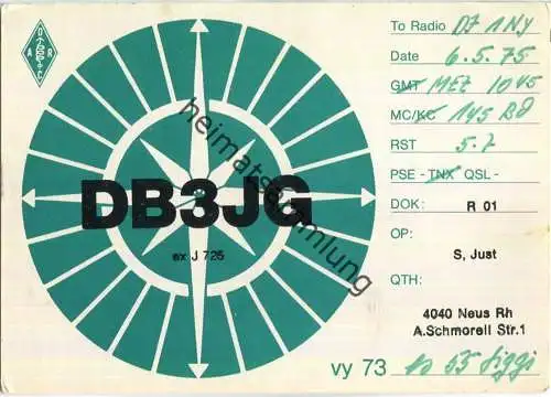 QSL - QTH - Funkkarte - DB3JG - Neuss