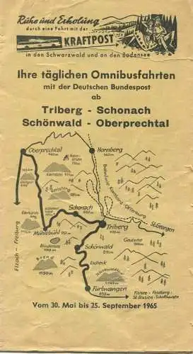 Deutschland - Omnibusfahrten mit der Deutschen Bundespost ab Triberg Schonach Schönwald Oberprechtal - Fahrplan 1965