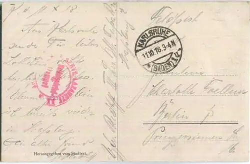 Karlsruhe - Kaiserstrasse - Flaggen - signiert W. Hempfing - Feldpost