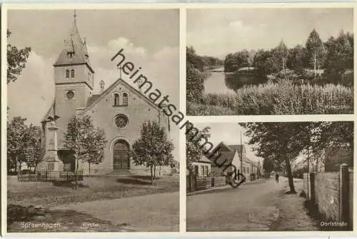 Spreenhagen - Kirche - Dorfstrasse - Verlag Wilhelm Winter - Postkarte 30er Jahre