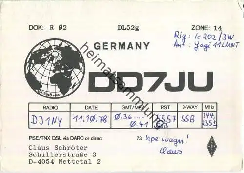 QSL - QTH - Funkkarte - DD7JU - Nettetal