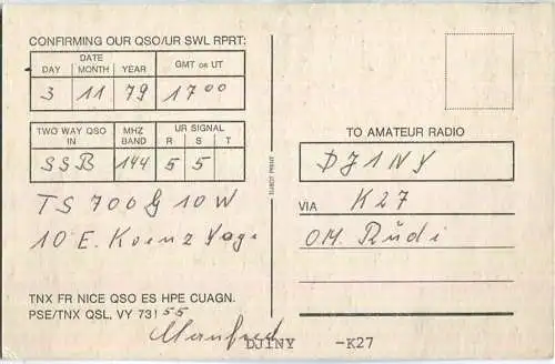 QSL - QTH - Funkkarte - DB9JU - Düsseldorf