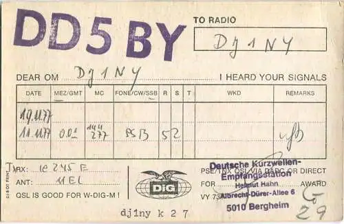 QSL - QTH - Funkkarte - DD5BY - Bergheim-Zieverich