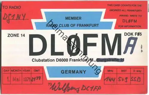 QSL - QTH - Funkkarte - DL0FMA - Frankfurt/M.