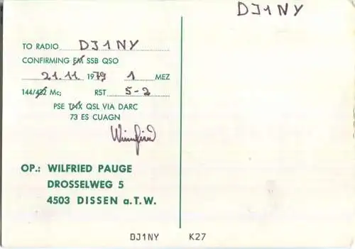 QSL - QTH - Funkkarte - DC8YP - Dissen am Teutoburger Wald