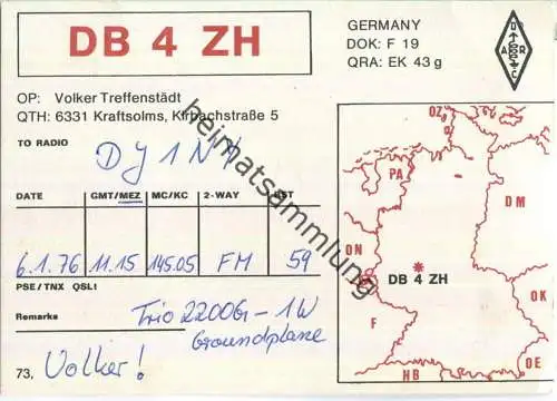 QSL - QTH - Funkkarte - DB4ZH - Kraftsolms