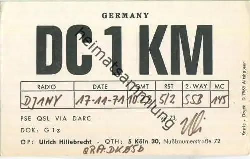 QSL - QTH - Funkkarte - DC1KM - Köln