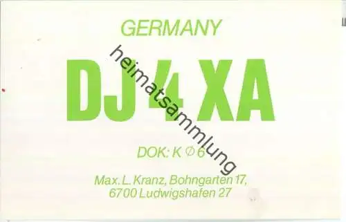 QSL - QTH - Funkkarte - DJ4XA - Ludwigshafen am Rhein