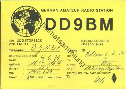 QSL - QTH - Funkkarte - DD9BM - Bad Iburg