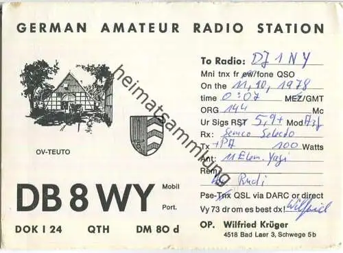 QSL - QTH - Funkkarte - DB8WY - Bad Laer