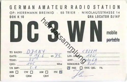 QSL - QTH - Funkkarte - DC3WN - Trier