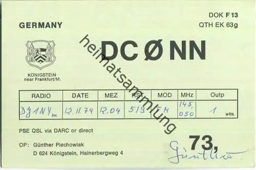 QSL - QTH - Funkkarte - DC0NN - Königstein