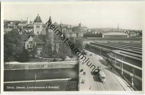 Zürich - Landesmuseum und Bahnhof - Strassenbahn - Foto-Ansichtskarte - Verlag Photoglob-Wehrli & Vouga & Co. AG Zürich