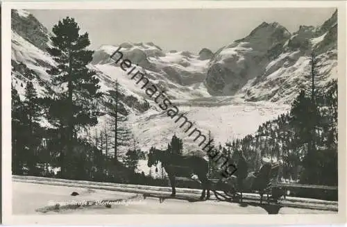 Berninastrasse und Morteratschgletscher - Pferdeschlitten - Foto-Ansichtskarte