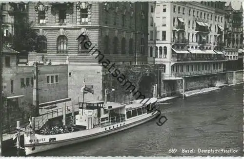 Basel - Dampfschiffstation - Schiff Rhy-Blitz - Foto-Ansichtskarte - Verlag Xaver Frey Basel 40er Jahre