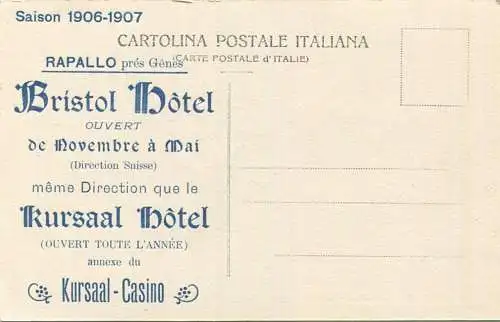 Rapallo - Bristol Hotel - mème Direction que le Kursaal Hotel - rückseitig Werbezudruck