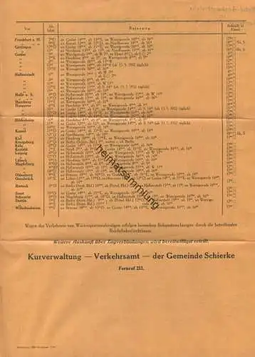 Die besten Eisenbahn-Verbindungen nach Schierke im Oberharz - Fahrplan 1931/32 - Faltblatt