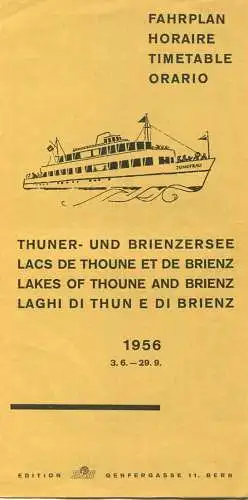 Thuner- und Brienzersee - Lacs de Thoune et de Brienz Laghi di Thun e di Brienz - Fahrplan 1956 - Faltblatt