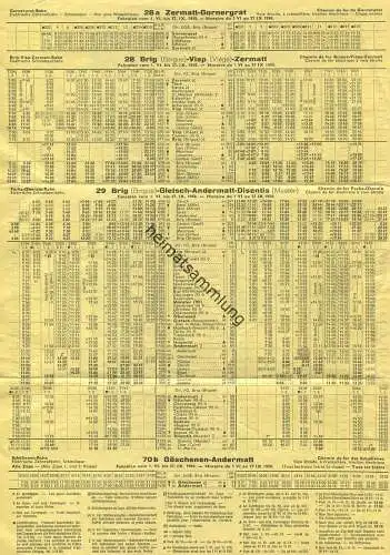 Brig-Visp-Zermatt- Gornergrat- Furka-Oberalp- und Schöllenen-Bahn - Sommerfahrplan 1958 - Faltblatt