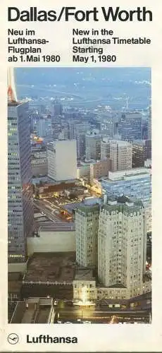 Lufthansa Dallas/Fort Worth Neu im Flugplan ab Mai 1980 - Faltblatt mit 5 Abbildungen