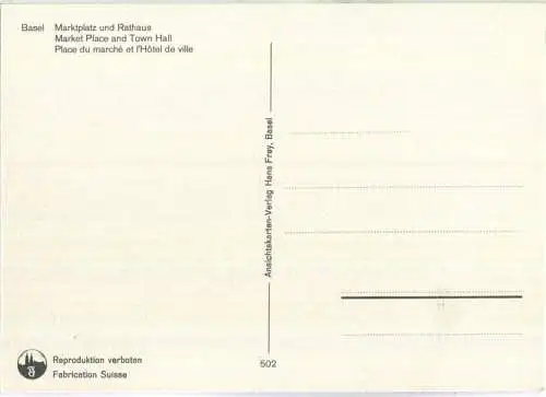Basel Marktplatz und Rathaus - Verlag Hans Frey Basel - Strassenbahn