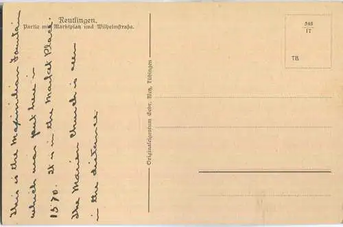 Reutlingen - Marktplatz und Wilhelmstrasse - Strassenbahn - Verlag Gebr. Metz Tübingen 20er Jahre