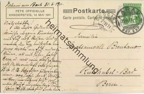 Postkarte 5 Cts - Percement du grand souterrain du Loetschberg 31 mars 1911 - Fete officielle Kandersteg 14. Mai 1911