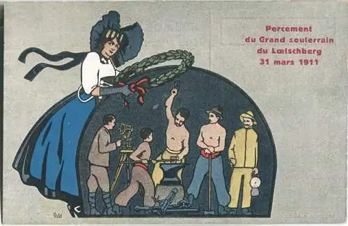 Postkarte 5 Cts - Percement du grand souterrain du Loetschberg 31 mars 1911 - Fete officielle Kandersteg 14. Mai 1911
