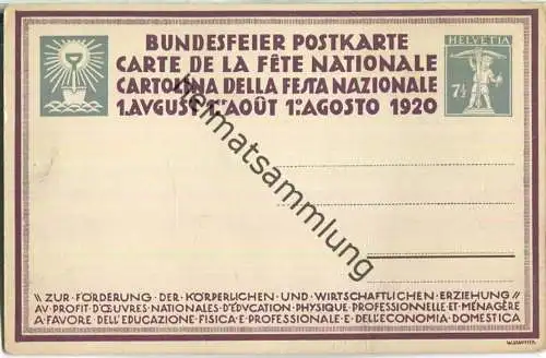 Bundesfeier-Postkarte 1920 - 7 1/2 Cts - G. Jeanneret Le Labour