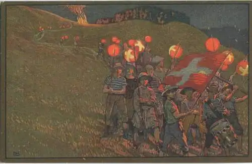 Bundesfeier-Postkarte 1912 - 5 Cts B. Mangold Kinderumzug am 1. August - Zugunsten des Roten Kreuz