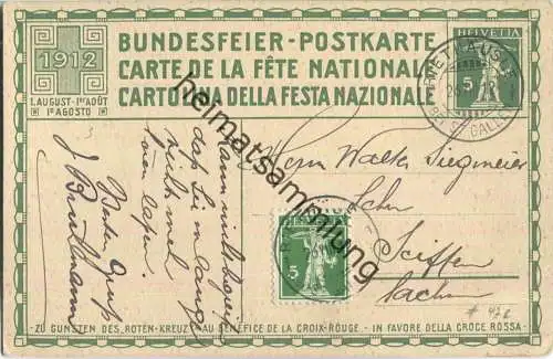 Bundesfeier-Postkarte 1912 - 5 Cts H. B. Wieland Fahnenschwinger - Zugunsten des Roten Kreuz