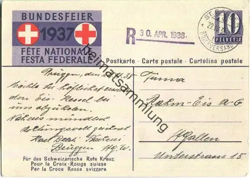 Bundesfeier-Postkarte 1937 - 10 Cts - Weiskönig Spielende Kinder - Zugunsten des Schweizerischen Roten Kreuzes