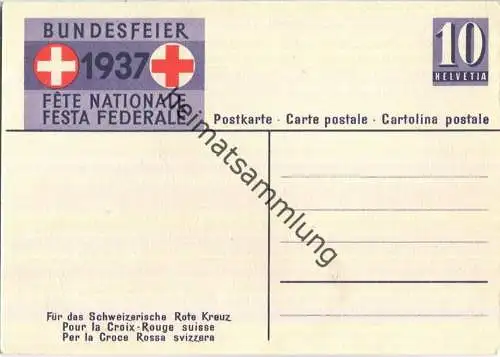 Bundesfeier-Postkarte 1937 - 10 Cts - E. Hodel Sanitätssoldat mit Hund - Zugunsten des Schweizerischen Roten Kreuzes