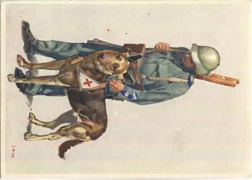 Bundesfeier-Postkarte 1937 - 10 Cts - E. Hodel Sanitätssoldat mit Hund - Zugunsten des Schweizerischen Roten Kreuzes