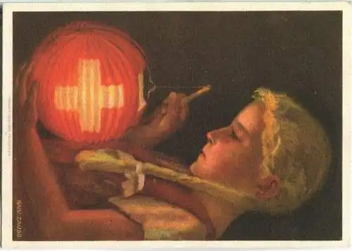 Bundesfeier-Postkarte 1936 - 10 Cts - Hans Zaugg Mädchen mit Lampion - Zugunsten der Tuberkulosebekämpfung