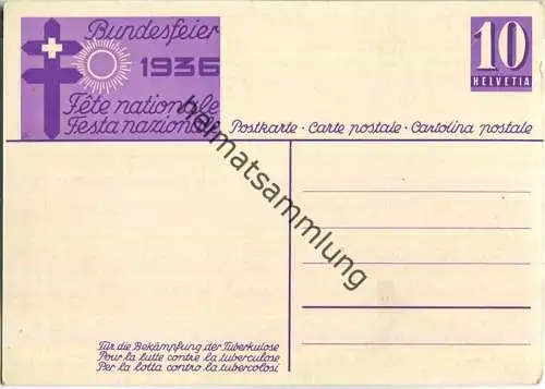 Bundesfeier-Postkarte 1936 - 10 Cts - Hans Zaugg Mädchen mit Lampion - Zugunsten der Tuberkulosebekämpfung