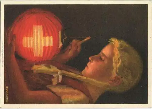 Bundesfeier-Postkarte 1936 - 10 Cts - Hans Zaugg Mädchen mit Lampion - Zugunsten der Tuberkulosebekämpfung