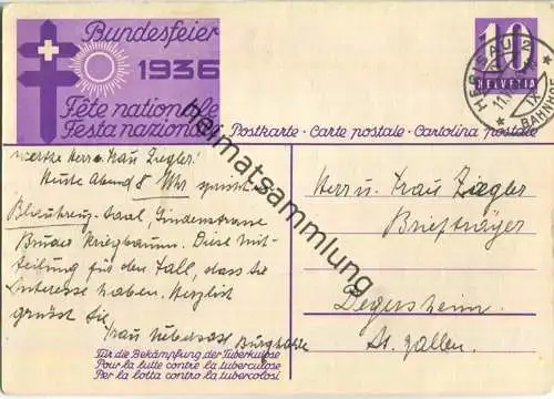 Bundesfeier-Postkarte 1936 - 10 Cts - E. Hermes Schwörender Senn - Zugunsten der Tuberkulosebekämpfung