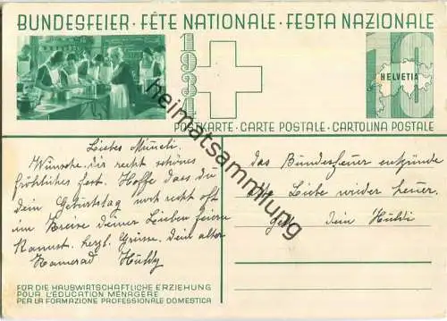Bundesfeier-Postkarte 1934 - 10 Cts Haushaltsschule (am Kochherd) - Elly Bernet-Studer Augustfeuer