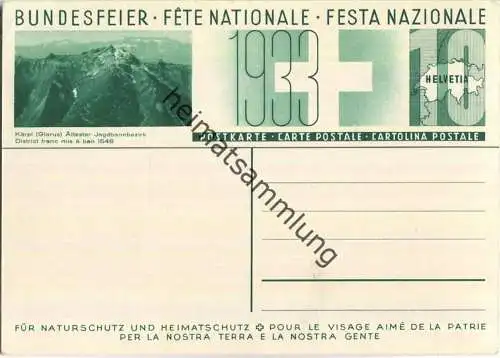 Bundesfeier-Postkarte 1933 - 10 Cts Kärpf - Paul Kammüller Steinbock - Zugunsten des Natur- und Heimatschutzes